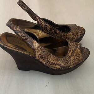 PAZZO Tan Snake Print Wedge Sandals
